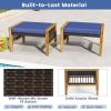 Patio Acacia Wood Ottomans with Cushions and Versatile Rattan Woven Footstools