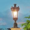 Vintage Crown Outdoor Post Lantern, Waterproof Decorative Table Lamp with Clear Glass Shade and Antique Metal Base for Garden, Patio, Porch