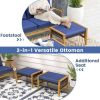 Patio Acacia Wood Ottomans with Cushions and Versatile Rattan Woven Footstools