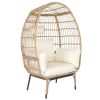 Wicker Egg Chair, Oversized Indoor Outdoor Lounger with Stand and Cushions for Patio Porch Backyard Living Room Balcony