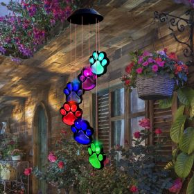Paw Print Solar Wind Chimes For Outside; Dogs Cat Pet Paw Print Remembrance Wind Chimes;