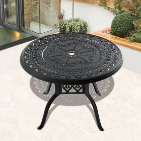 39.37-inch Cast Aluminum Patio Dining Table With Black Frame and Umbrella Hole