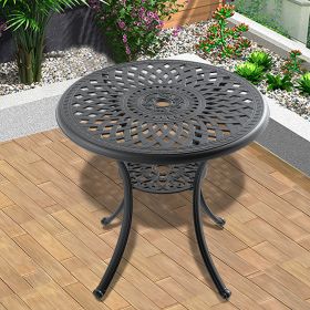 30.71-inch Cast Aluminum Patio Dining Table With Black Frame and Umbrella Hole