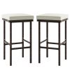 Patio Wicker Bar Stools Set of 2 with Seat Cushions and Footrest
