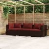 Wicker Patio Furniture 3 Piece with Cushions Brown Poly Rattan