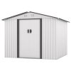 8' x 8' Outdoor Storage Shed, Metal Garden Shed with Double Sliding Doors, 4 Air Vents, Tool Storage House Shed for Yard, Patio, Lawn, White+Gray