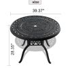 39.37-inch Cast Aluminum Patio Dining Table With Black Frame and Umbrella Hole