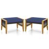 Patio Acacia Wood Ottomans with Cushions and Versatile Rattan Woven Footstools