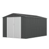 8' x 12' Hinge Outdoor Storage Room, Storage Shed with 2 Doors, Sloping Roof and 6 Pegs, Outside Garden Shed for Tools, Bike, Lawnmower and Garbage