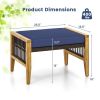 Patio Acacia Wood Ottomans with Cushions and Versatile Rattan Woven Footstools