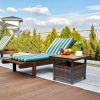 Outdoor Wicker Side Table with Umbrella Hole & Storage Space, Square PE Rattan End Table for Patio Garden Poolside Deck Brown