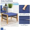 Patio Acacia Wood Ottomans with Cushions and Versatile Rattan Woven Footstools