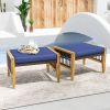 Patio Acacia Wood Ottomans with Cushions and Versatile Rattan Woven Footstools
