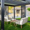 4 Piece Patio Furniture Set, Outdoor Acacia Wood Conversation Set, All-Weather Rope Sofa Set with Coffee Table, Loveseat
