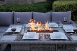 5-Piece Gray Wicker Outdoor Conversational Sofa Set with Fire Pit Table and Ottoman