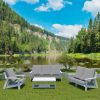 HIPS 3 Seater Sofa with Cushion, Wood Grain Outdoor Garden Sofa,White/Grey