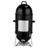 Vertical Steel Charcoal Smoker, Heavy Duty Three Layer Round BBQ Grill Smokey Mountain Cooker for Outdoor Cooking, Black