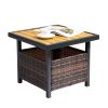 Outdoor Wicker Side Table with Umbrella Hole & Storage Space, Square PE Rattan End Table for Patio Garden Poolside Deck Brown