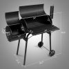 Barrel Charcoal Grill with Offset Smoker, All Metal Outdoor Smoker with Side Table and Wheels for Outdoor Garden Patio and Backyard Cooking