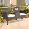 131*61*83cm Disassembled Iron Frame Brown Gradient Rattan Lover Chair