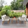 4 Piece Patio Furniture Set, Outdoor Acacia Wood Conversation Set, All-Weather Rope Sofa Set with Coffee Table, Loveseat