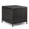 Outdoor PE Wicker Side Table with Storage, Patio Rattan End Table Square Container for Furniture Covers, Toys and Gardening Tools, Brown