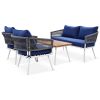 K&K 4-Piece Boho Rope Patio Furniture Set, Outdoor Furniture with Acacia Wood Table