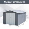 8' x 12' Hinge Outdoor Storage Room, Storage Shed with 2 Doors, Sloping Roof and 6 Pegs, Outside Garden Shed for Tools, Bike, Lawnmower and Garbage