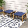 Patio Acacia Wood Ottomans with Cushions and Versatile Rattan Woven Footstools