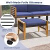 Patio Acacia Wood Ottomans with Cushions and Versatile Rattan Woven Footstools