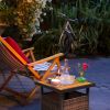 Outdoor Wicker Side Table with Umbrella Hole & Storage Space, Square PE Rattan End Table for Patio Garden Poolside Deck Brown