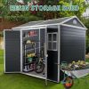 8x6ft Outdoor Resin Garden Shed with Floor and 2 Windows, Plastic Patio Outdoor Storage Shed with Lockable Door for Garden Tools, Bicycles, Trash Cans