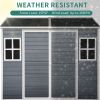 8x6ft Outdoor Resin Garden Shed with Floor and 2 Windows, Plastic Patio Outdoor Storage Shed with Lockable Door for Garden Tools, Bicycles, Trash Cans