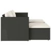 5 Piece Patio Sofa Set with Cushions Black Poly Rattan Acacia