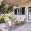 4 Piece Patio Furniture Set, Outdoor Acacia Wood Conversation Set, All-Weather Rope Sofa Set with Coffee Table, Loveseat