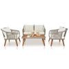 4 Piece Patio Furniture Set, Outdoor Acacia Wood Conversation Set, All-Weather Rope Sofa Set with Coffee Table, Loveseat