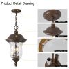 Rustic Outdoor Hanging Lantern, Weatherproof Vintage Pendant Light with Clear Glass Shade, Waterproof Exterior Lighting Fixture for Porch, Patio