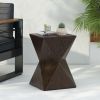 14.25" Natural Wood Grain Finish Prismatic Symmetry Concrete Outdoor Side Table with Symmetric Design ‚Äì Weather-Resistant Accent for Patio, Garden