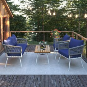 K&K 4-Piece Boho Rope Patio Furniture Set, Outdoor Furniture with Acacia Wood Table