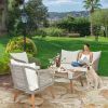 4 Piece Patio Furniture Set, Outdoor Acacia Wood Conversation Set, All-Weather Rope Sofa Set with Coffee Table, Loveseat