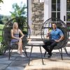 Wicker Egg Chair, Oversized Indoor Outdoor Lounger with Soft Cushions, Teardrop Cuddle Seat for Patio Porch Backyard Living Room Balcony