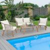 4 Piece Patio Furniture Set, Outdoor Acacia Wood Conversation Set, All-Weather Rope Sofa Set with Coffee Table, Loveseat