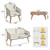 4 Piece Patio Furniture Set, Outdoor Acacia Wood Conversation Set, All-Weather Rope Sofa Set with Coffee Table, Loveseat