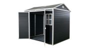 8x6ft Outdoor Resin Garden Shed with Floor and 2 Windows, Plastic Patio Outdoor Storage Shed with Lockable Door for Garden Tools, Bicycles, Trash Cans