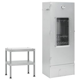 BBQ Oven Smoker with Table Galvanized Steel (Color: Silver)