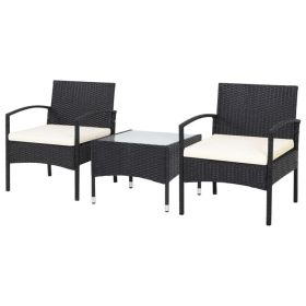 3 Pieces Patio Wicker Rattan Furniture Set with Cushion for Lawn Backyard (Color: White)